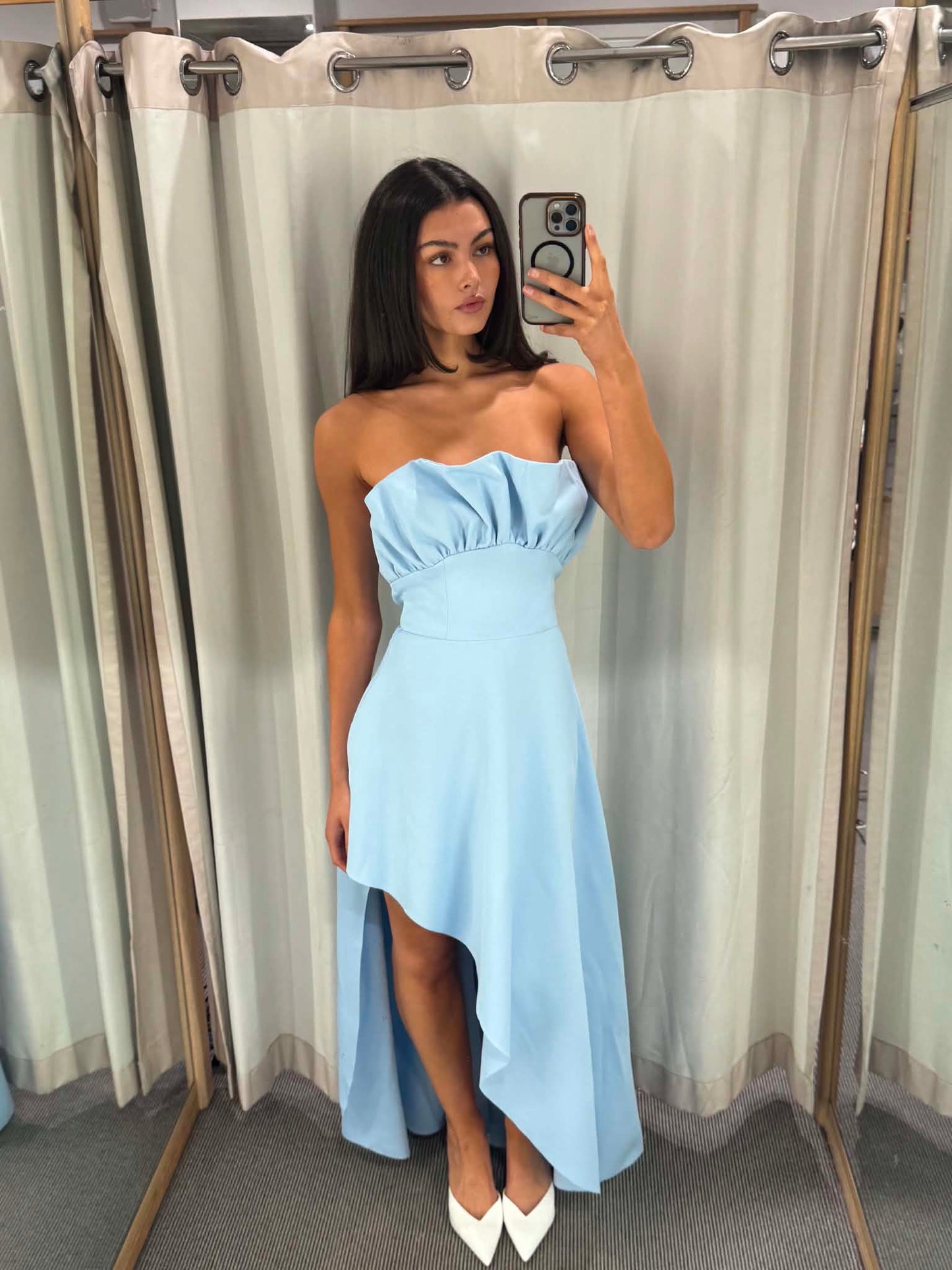 Liora strapless asymmetrical gown - sky blue