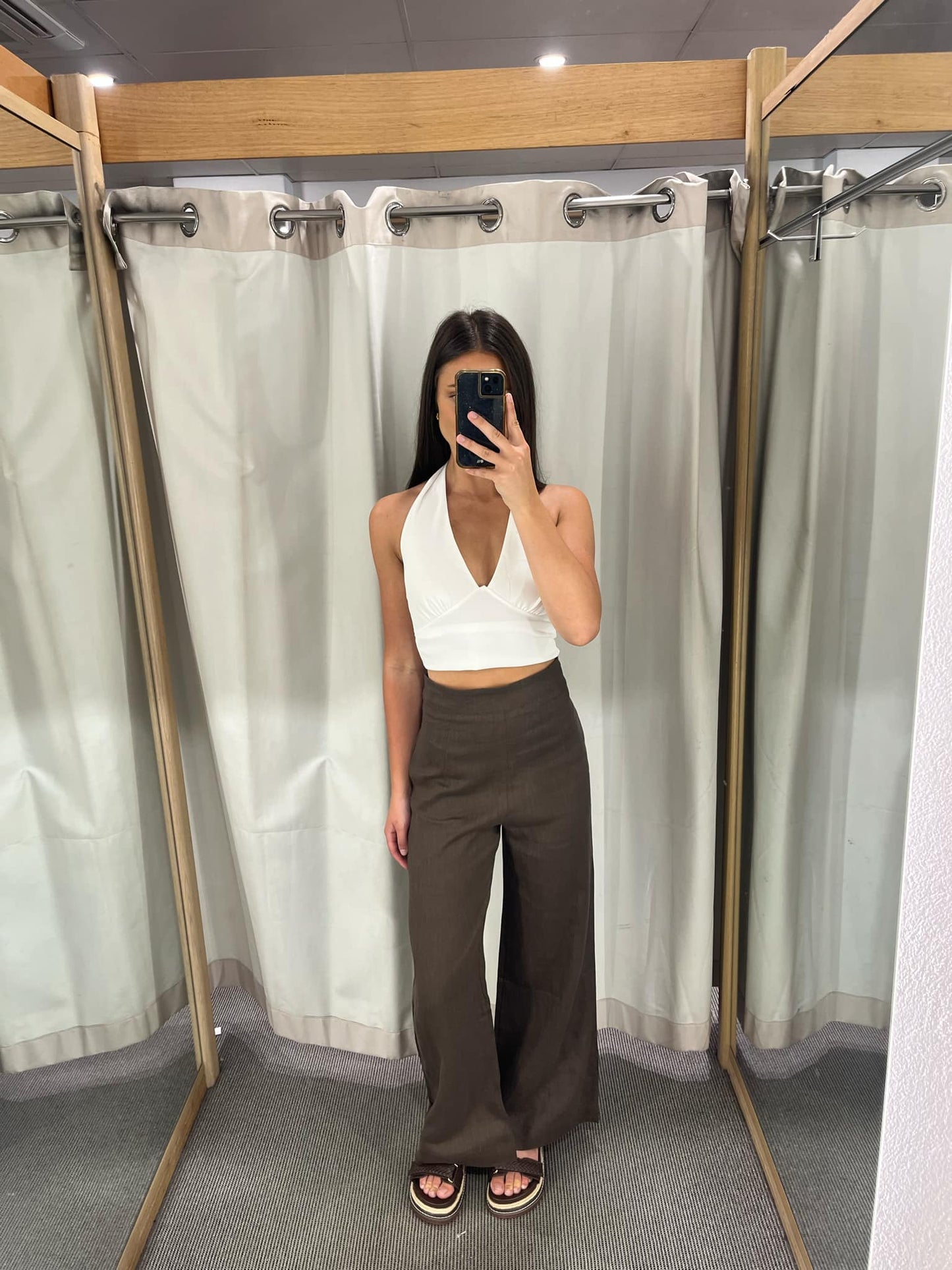white closet linen pant - choc