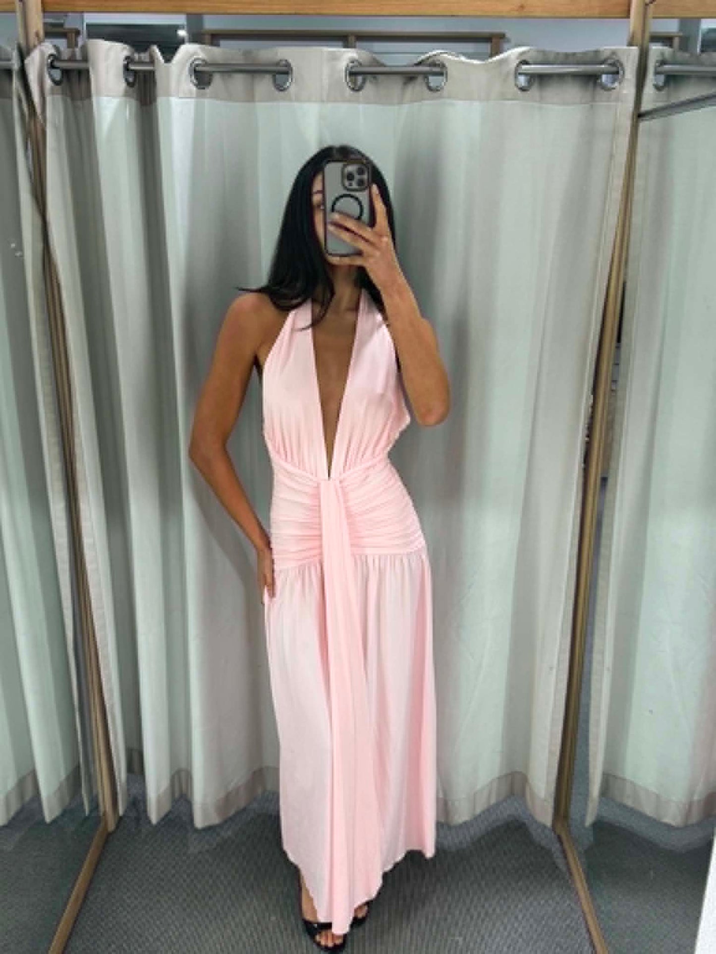 The Rosalia Halter Maxi Dress – Blush Pink