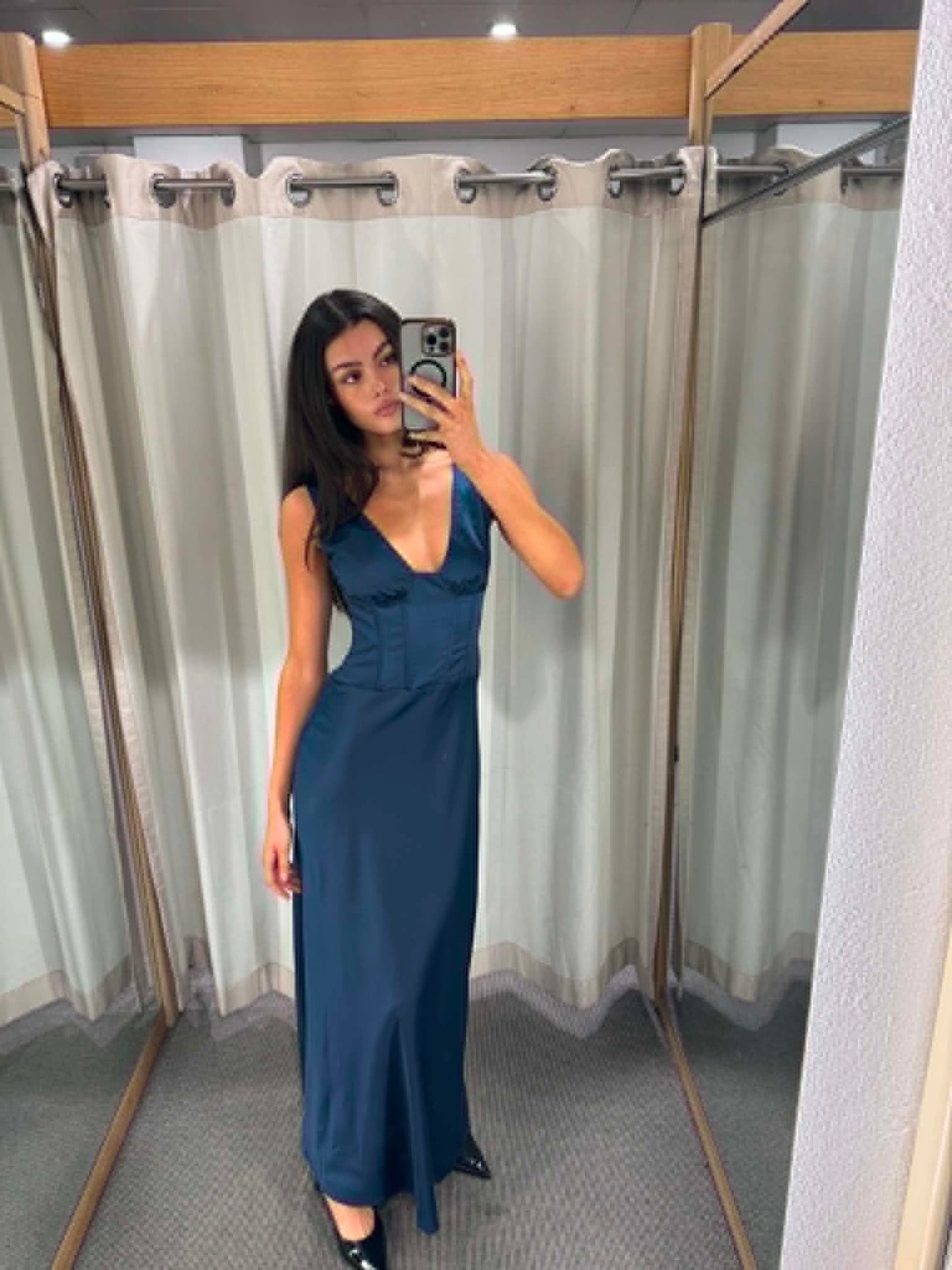 The Amara Satin Maxi Dress – Midnight Blue