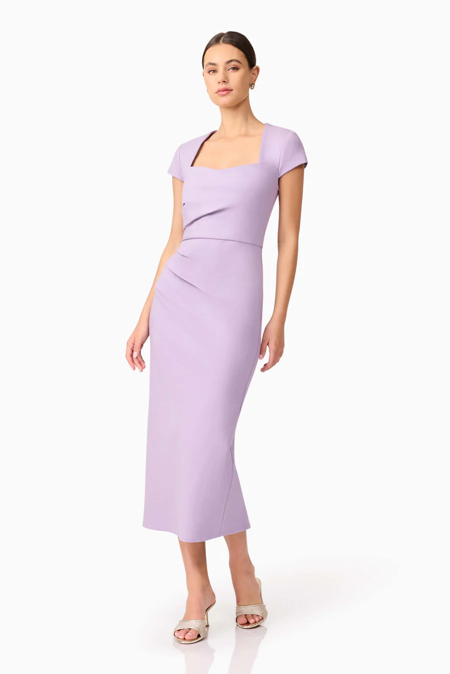 Alina Fitted Midi Dress in Purple