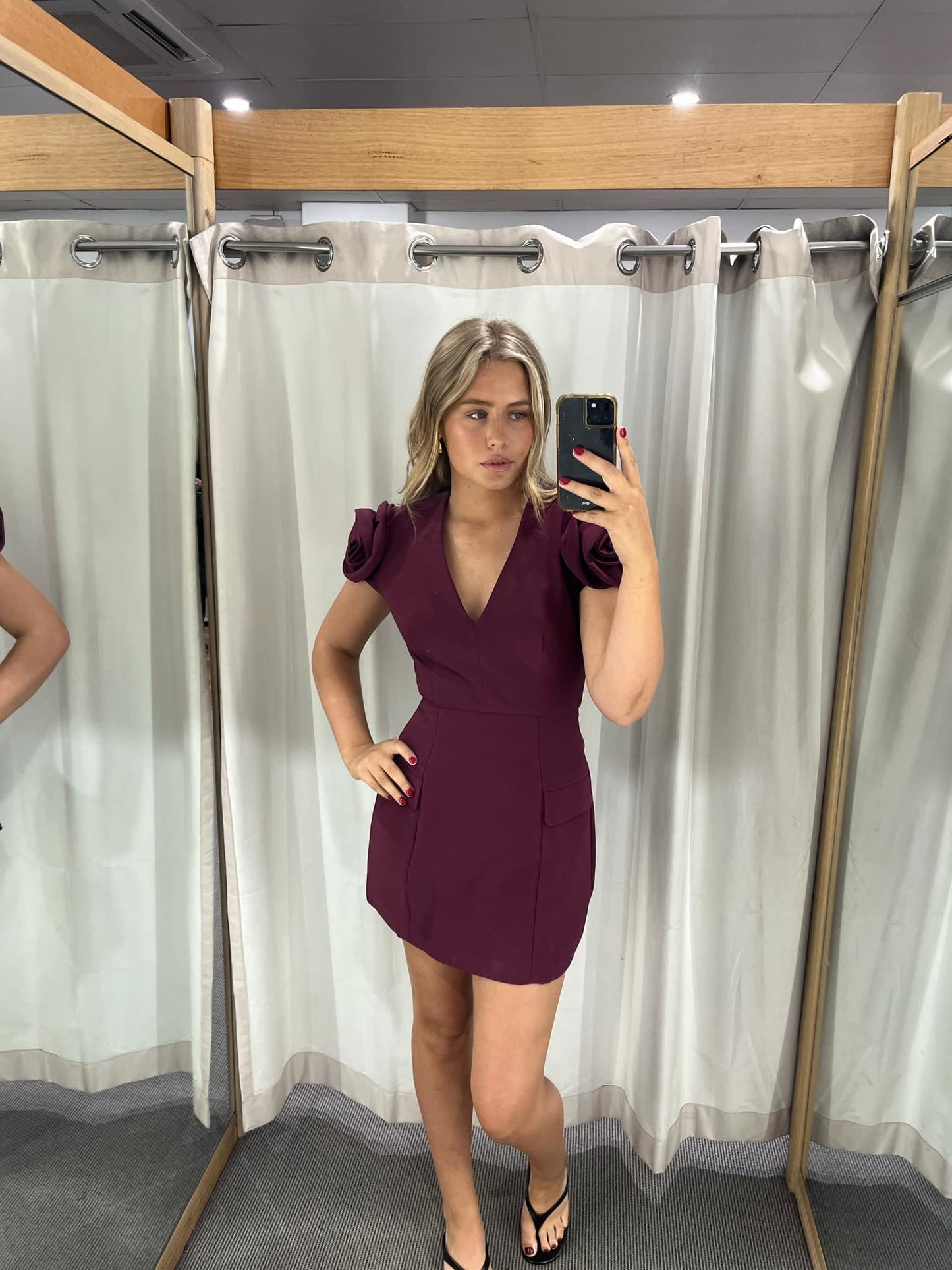 Theresa V-Neck Mini Dress in Burgundy