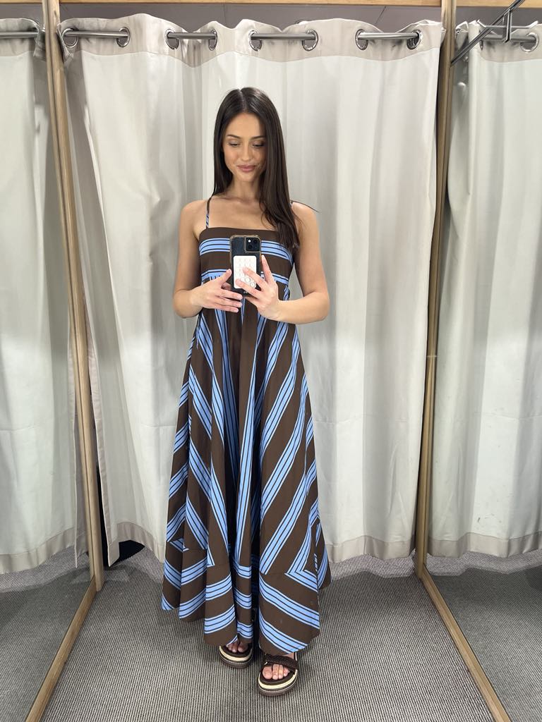 Poppy choc and blue dress