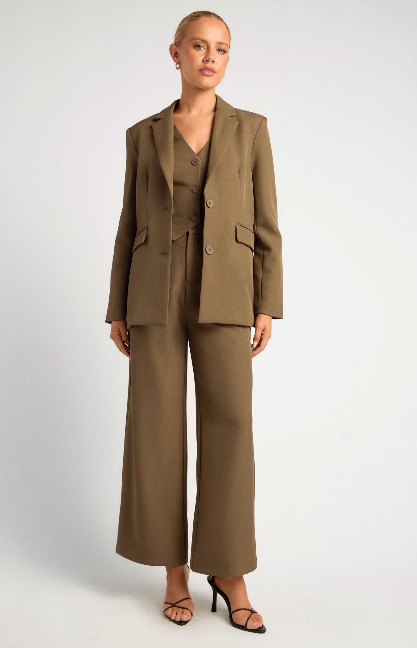 Oversized Blazer with Shoulder Pads and Pocket Details