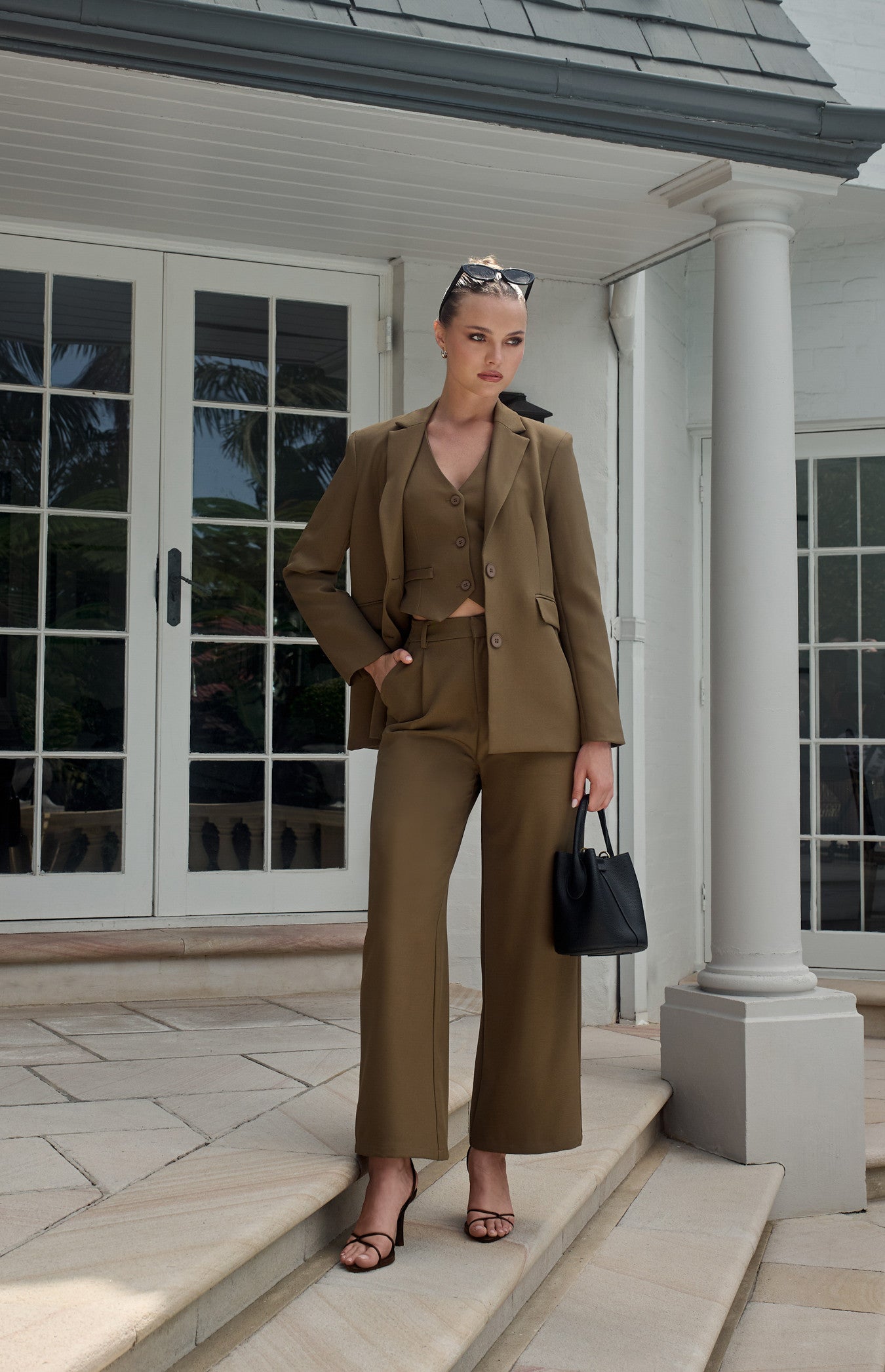 Oversized Blazer with Shoulder Pads and Pocket Details