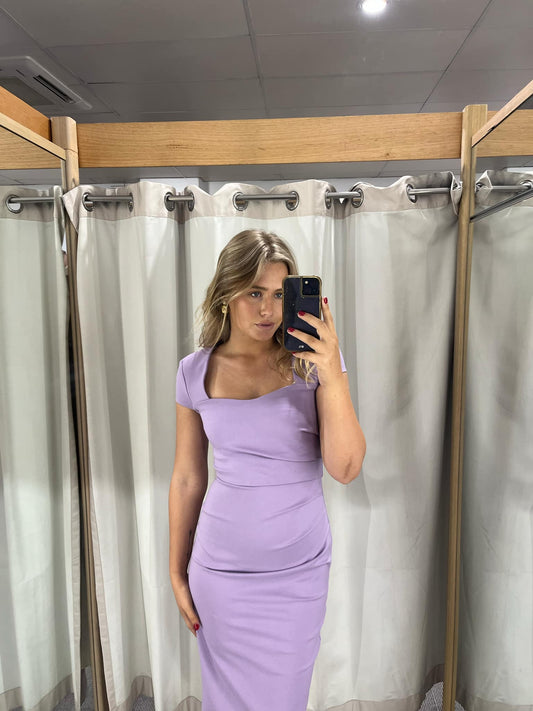 Alina Fitted Midi Dress in Purple