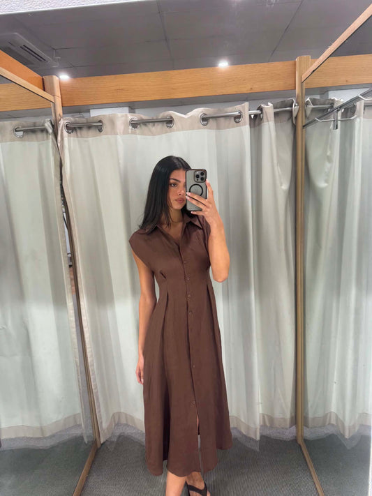 Chocolate Button-Through Midi Dress