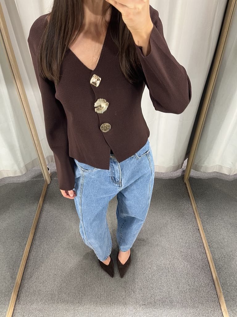 Chocolate Gold Button Cardigan