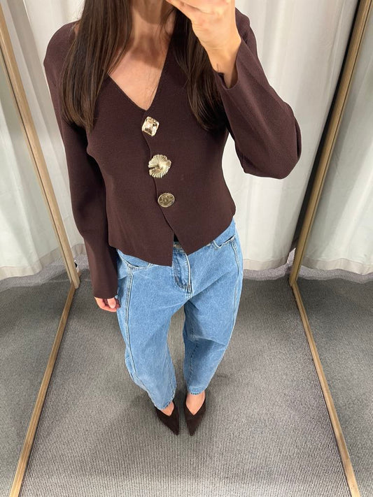Chocolate Gold Button Cardigan