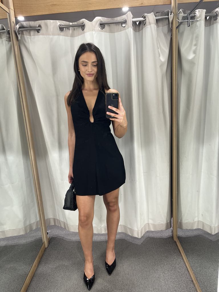 Black Plunge Halter Mini Dress