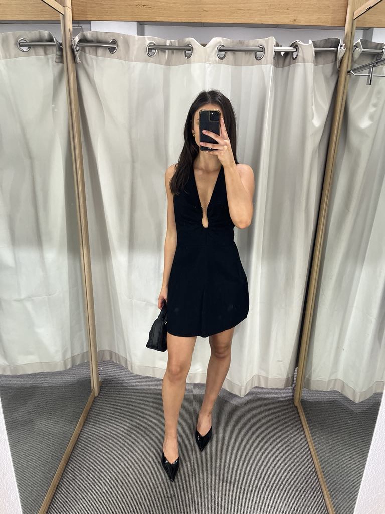 Black Plunge Halter Mini Dress