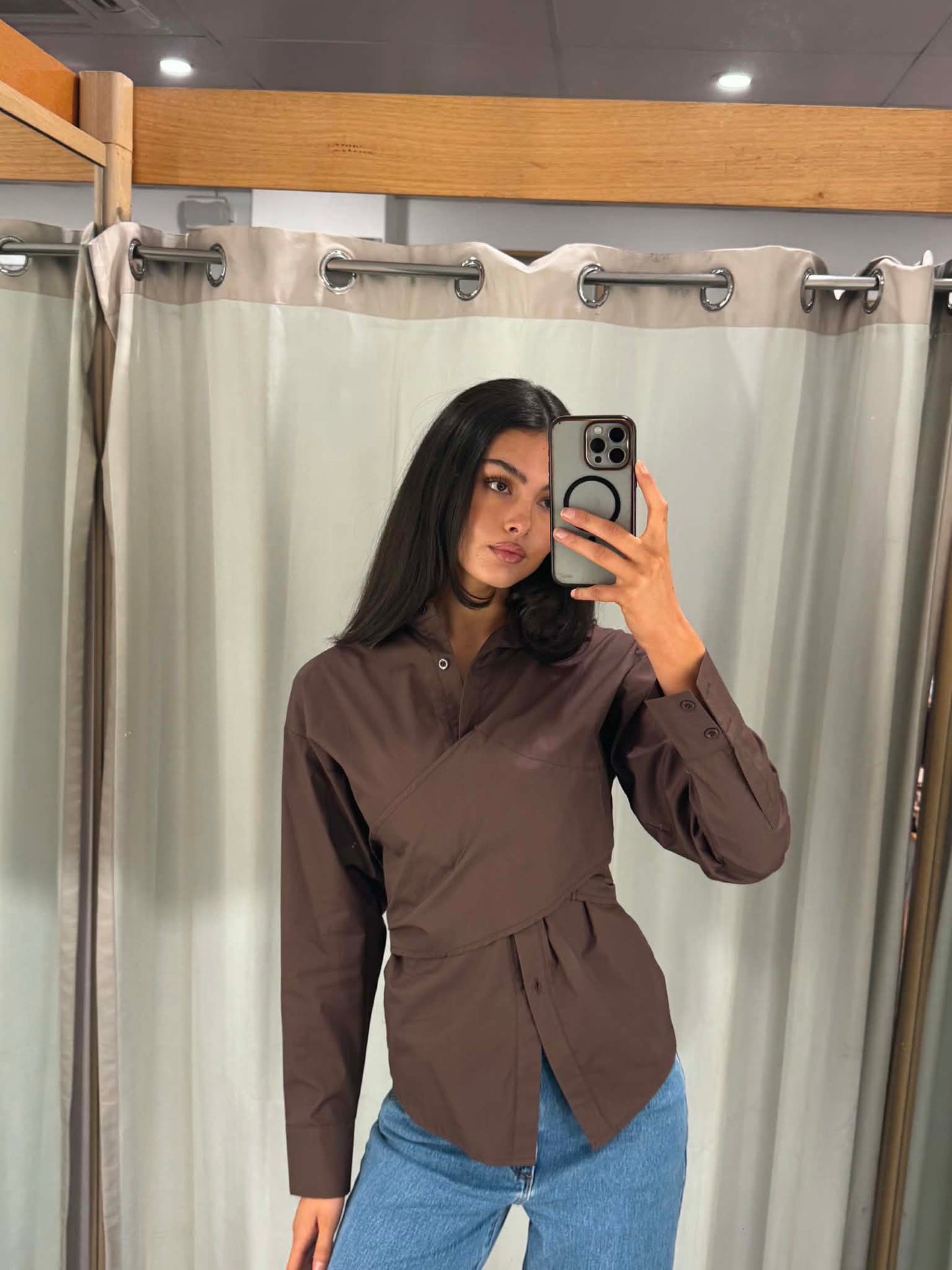 The Alessia Wrap Shirt – Chocolate