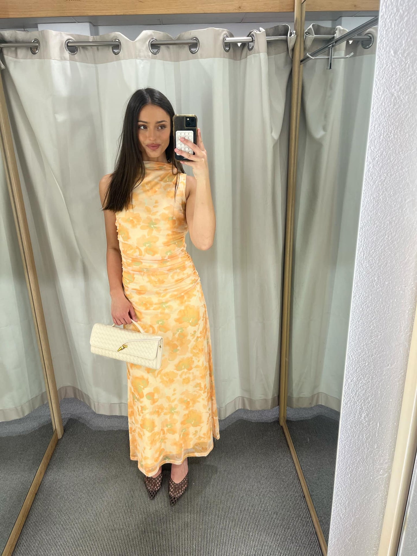 Yellow Floral Mesh Midi Dress Clair Mesh Dress