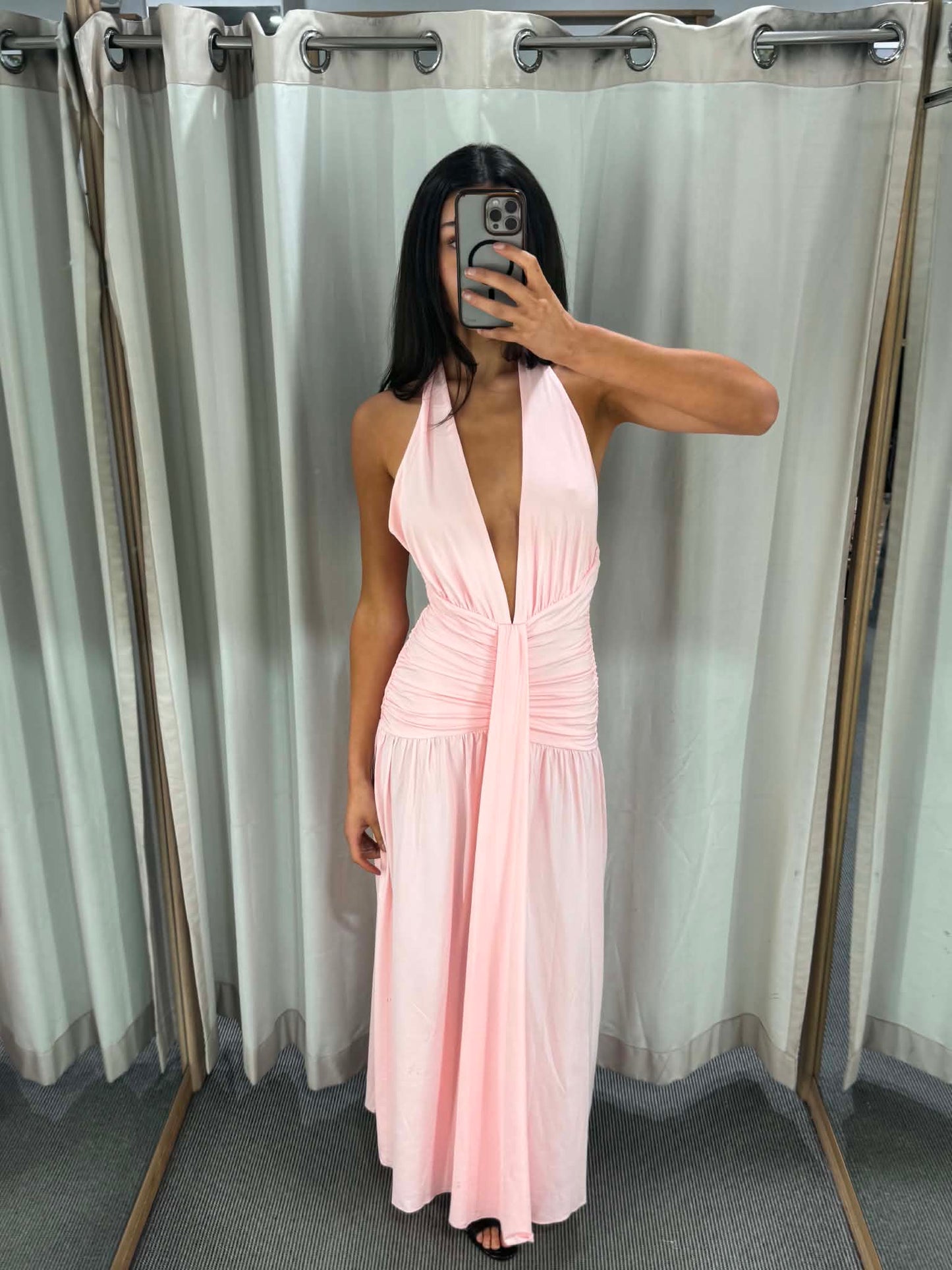 The Rosalia Halter Maxi Dress – Blush Pink