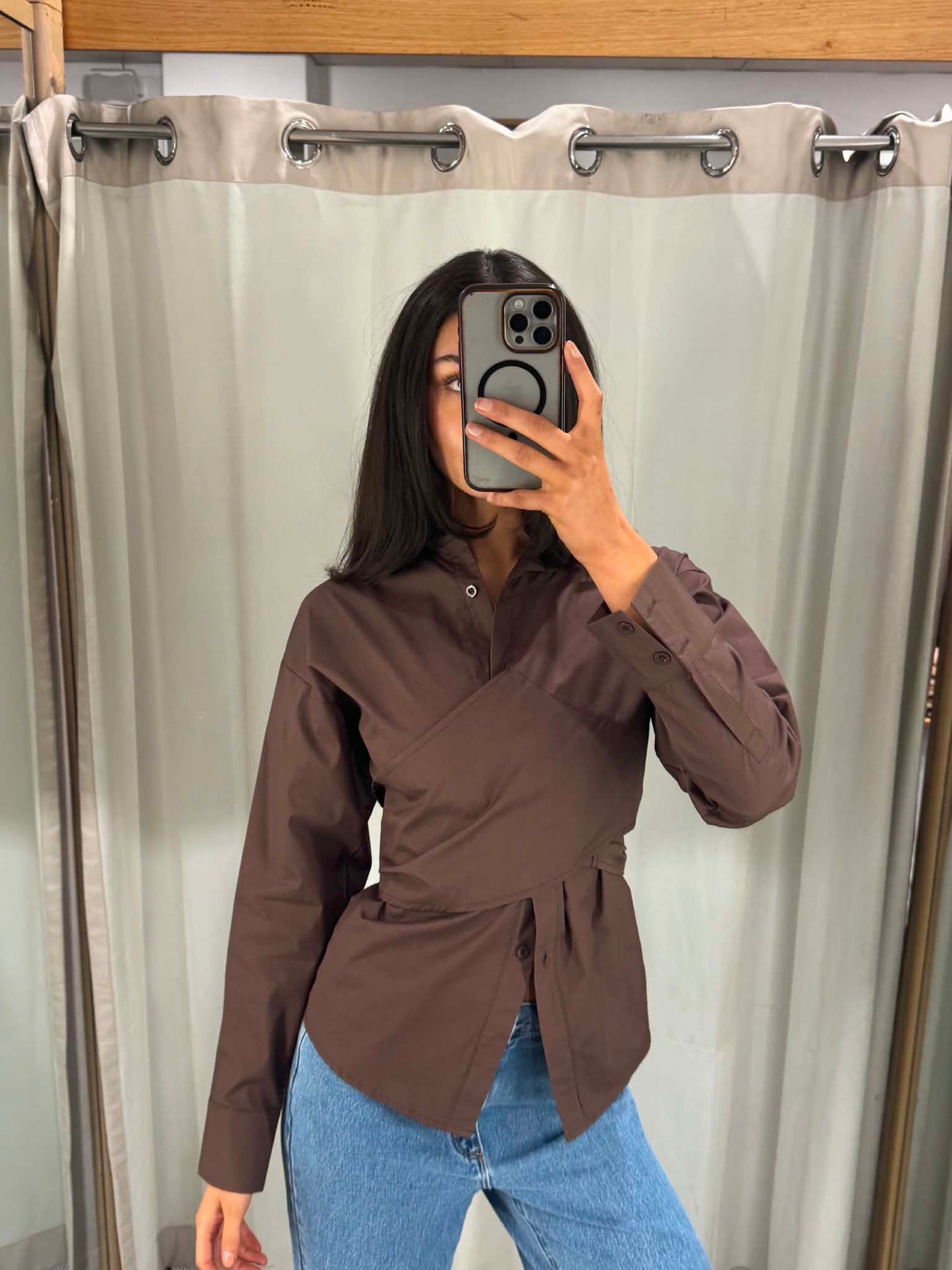 The Alessia Wrap Shirt – Chocolate