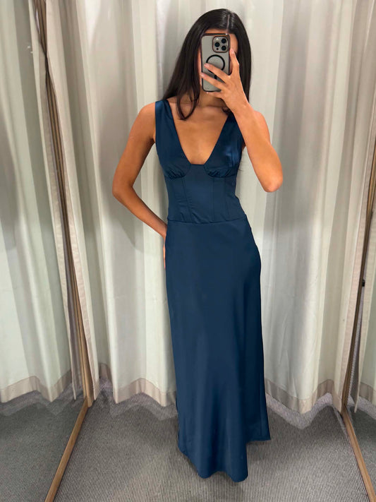 The Amara Satin Maxi Dress – Midnight Blue