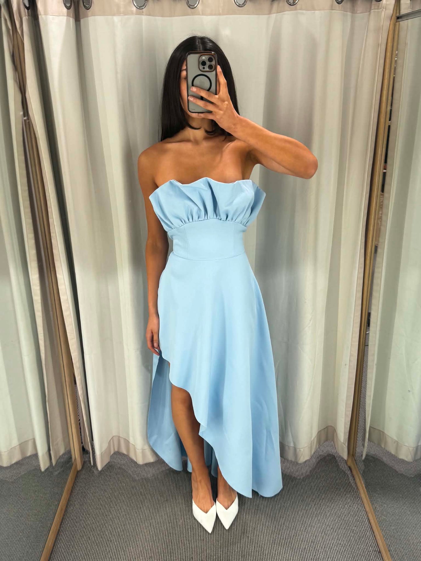 Liora strapless asymmetrical gown - sky blue