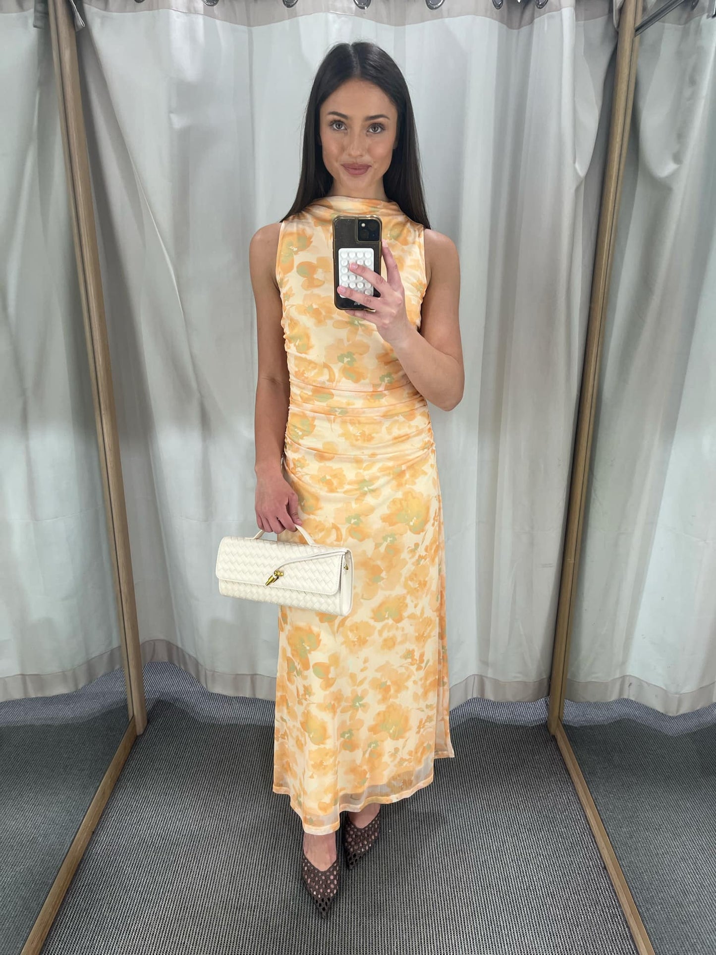 Yellow Floral Mesh Midi Dress Clair Mesh Dress