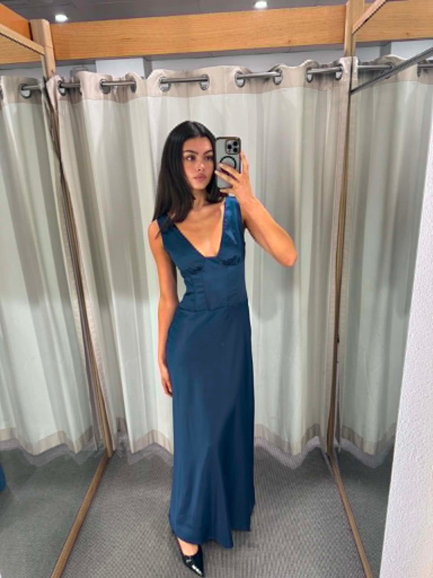 The Amara Satin Maxi Dress – Midnight Blue