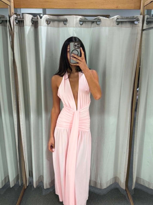 The Rosalia Halter Maxi Dress – Blush Pink