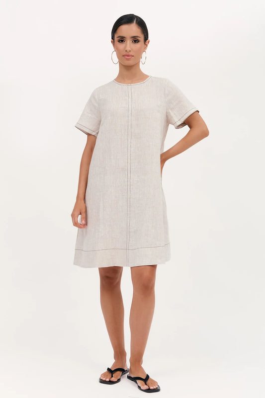 Lexi Contrast Stitch Dress (Natural)