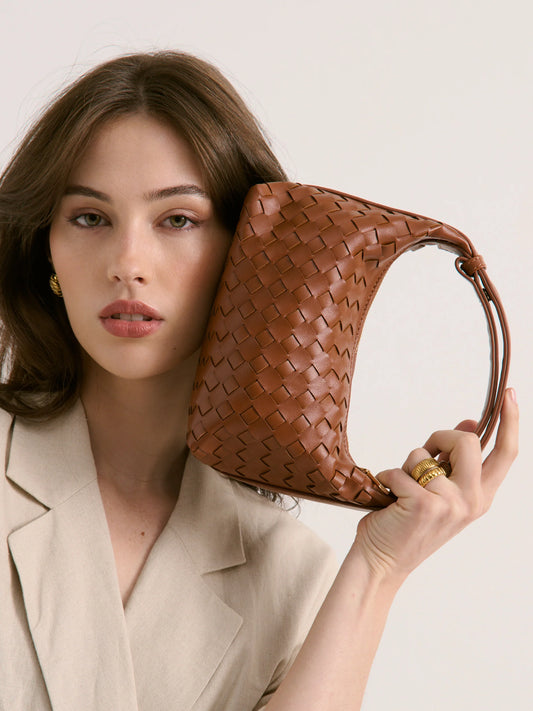 Cleo Woven Handbag in Tan
