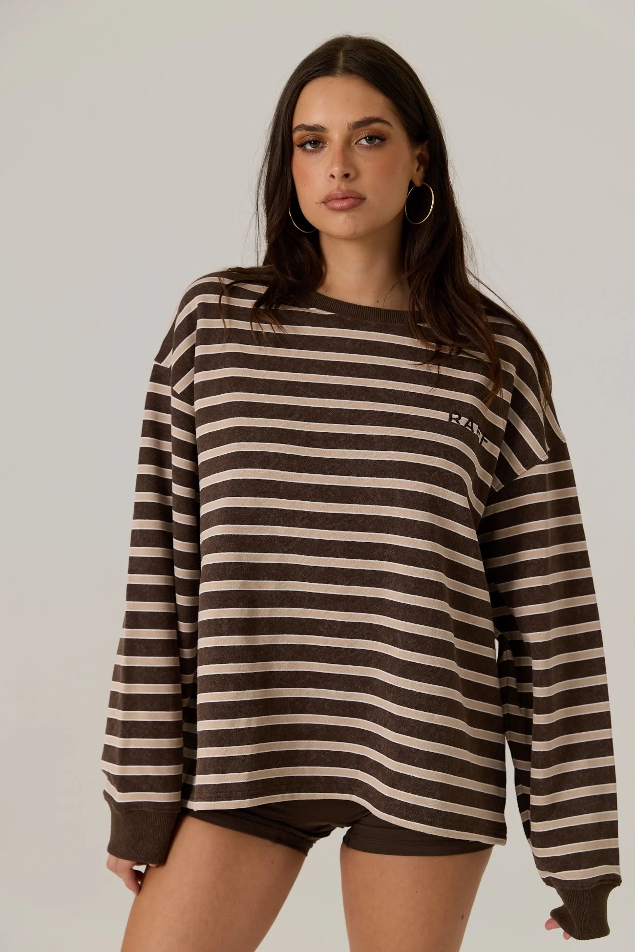 Frankie Crew Neck Fleece - Dark Truffle / Stripe Coming Soon