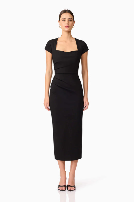 Alina Fitted Midi Dress in Black