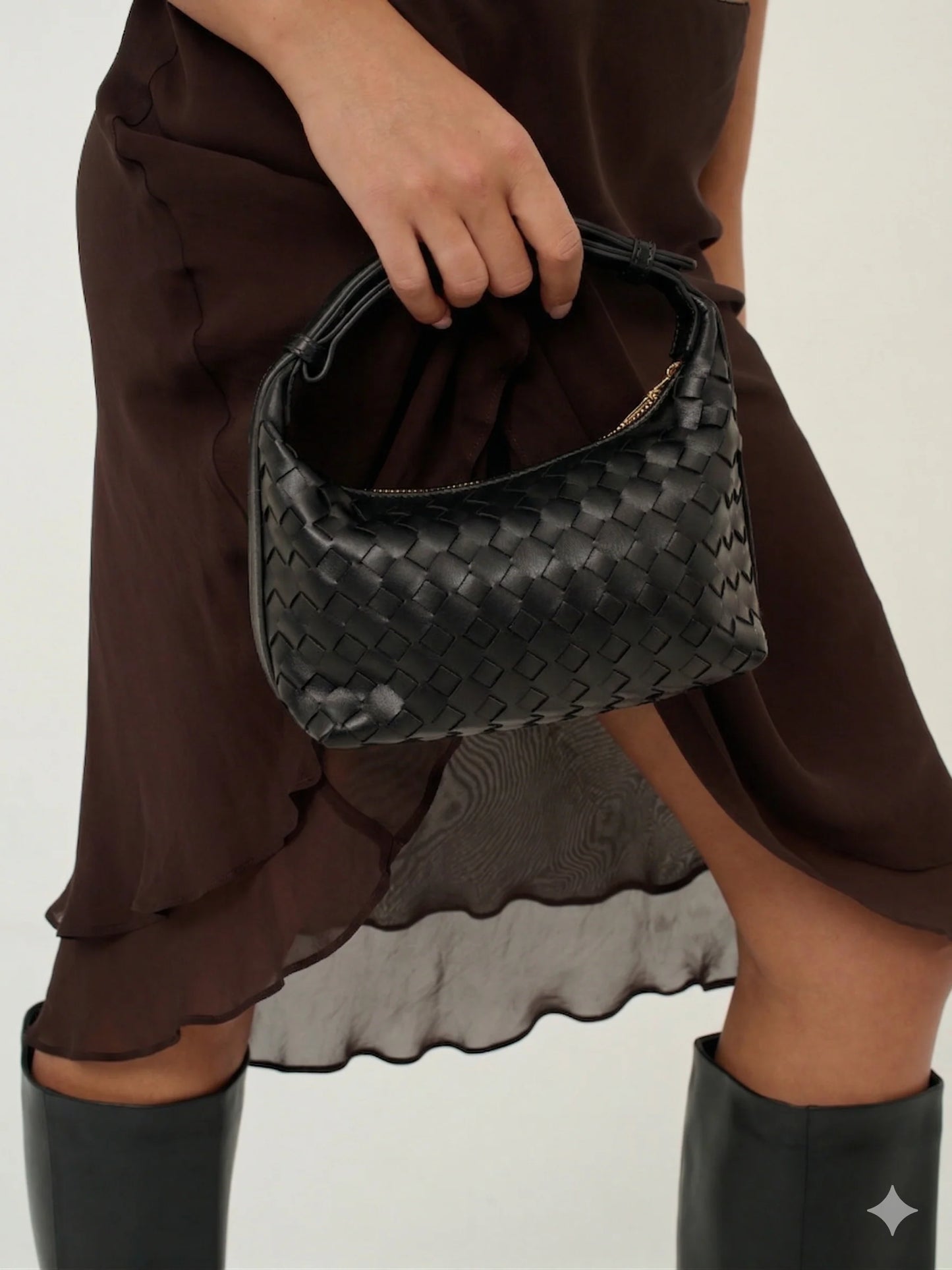 Cleo Woven Handbag in Black