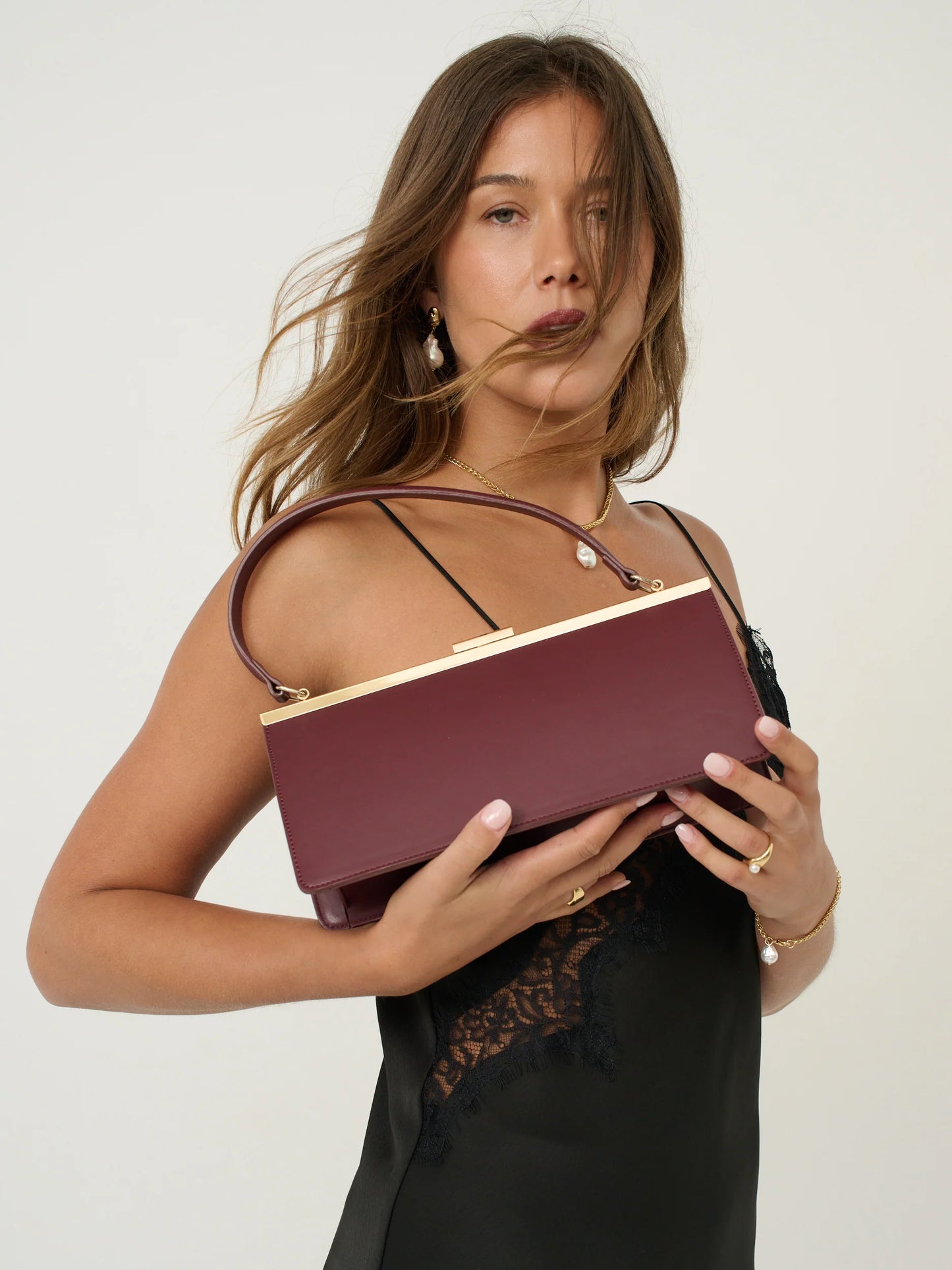 Solene Burgandy Top Handle Handbag