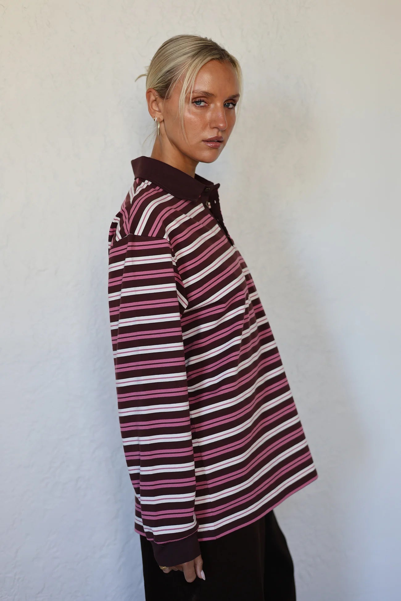 PRE ORDER Bobbie Relaxed Rugby Shirt - Burgandy / Pink / Cream Stripe