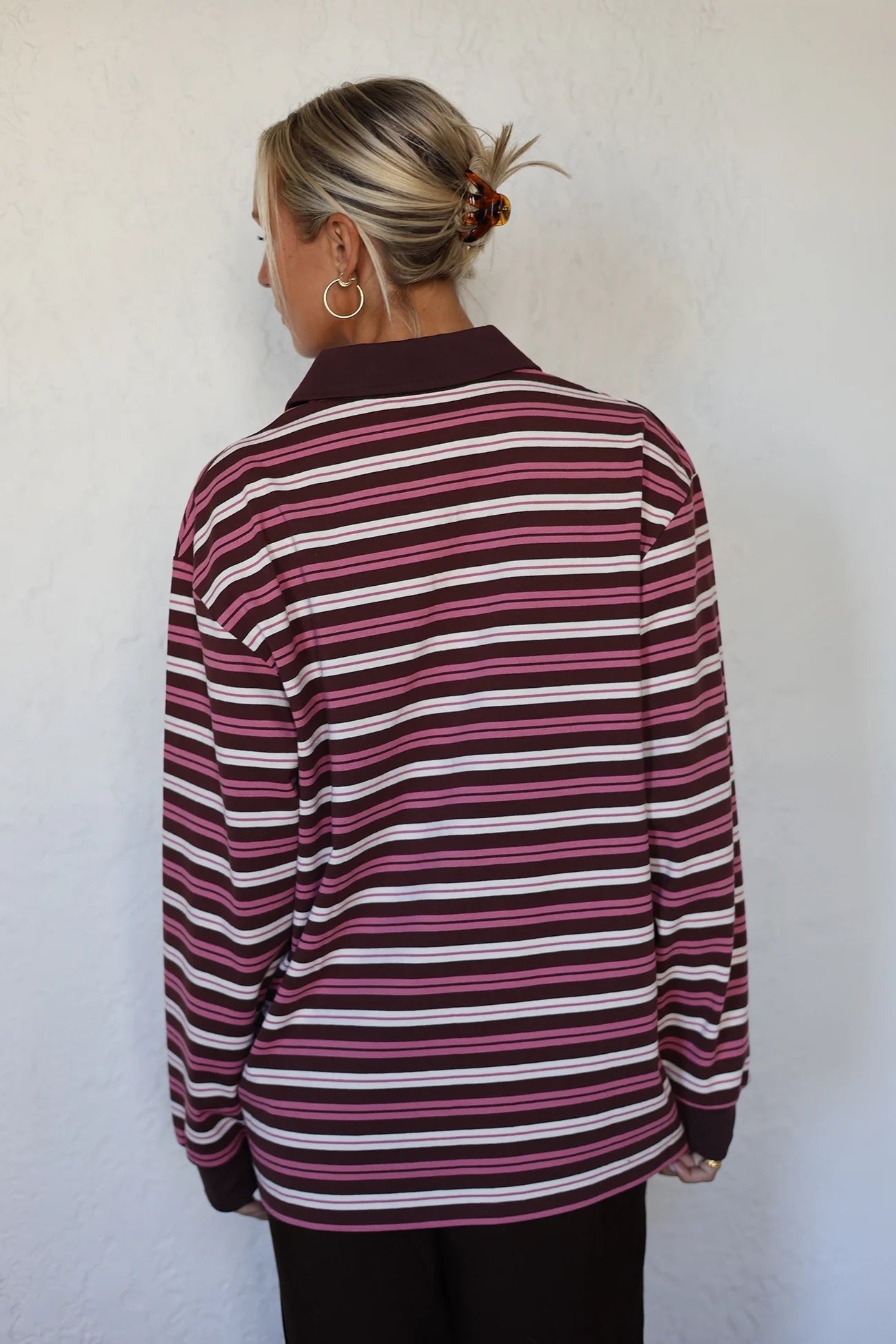 PRE ORDER Bobbie Relaxed Rugby Shirt - Burgandy / Pink / Cream Stripe