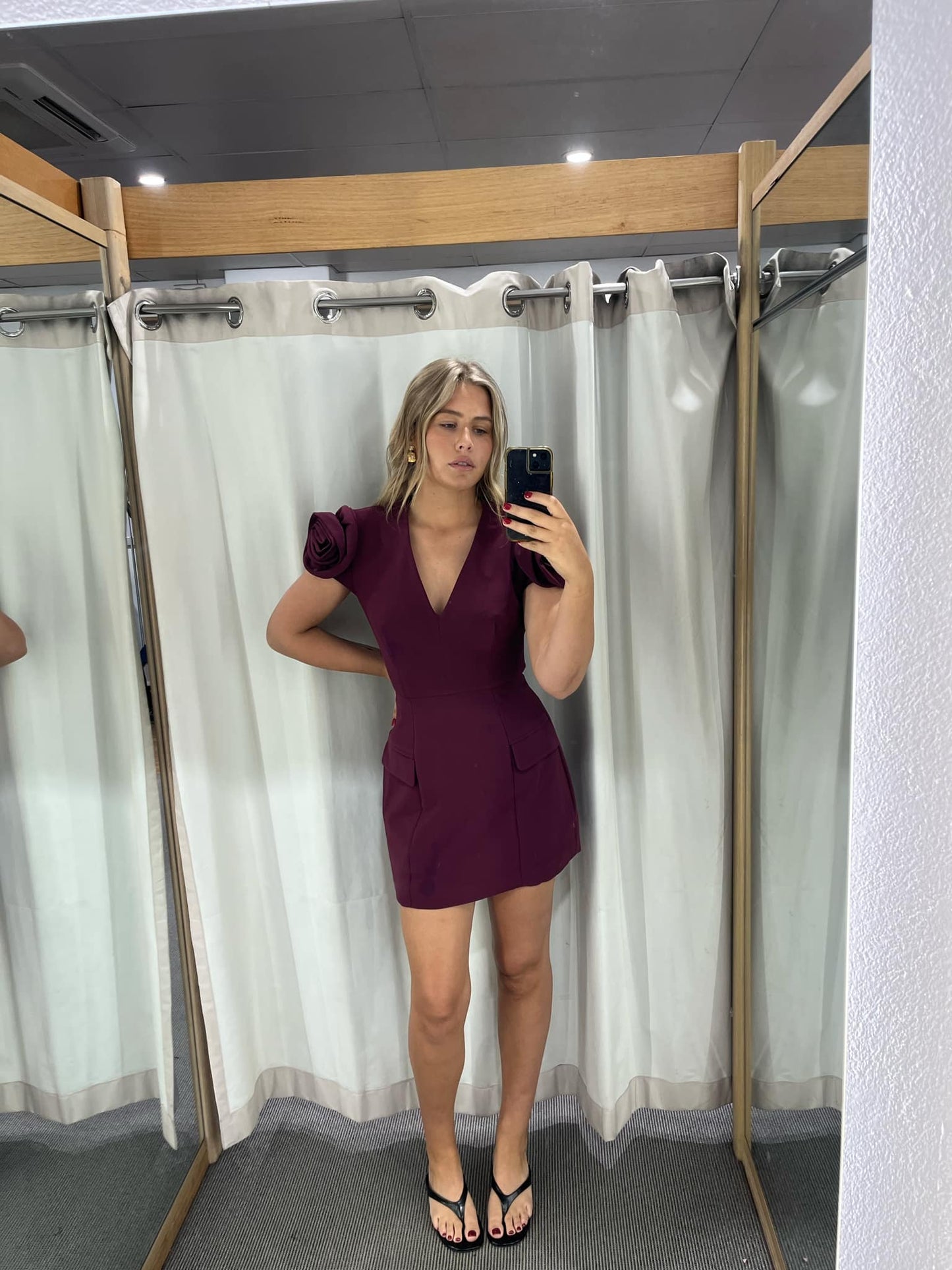 Theresa V-Neck Mini Dress in Burgundy