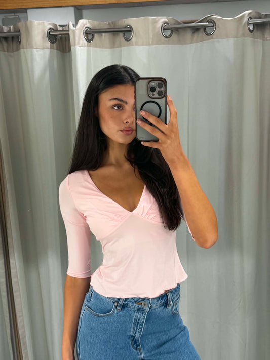 The Delilah Gathered Top – Baby Pink