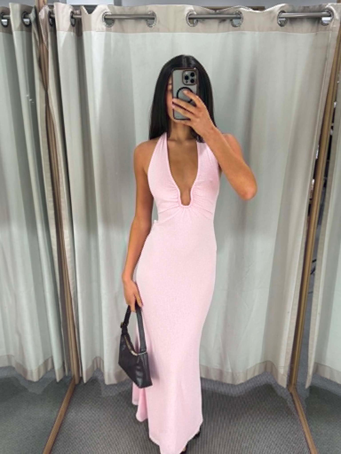 The Celeste Halter Maxi Dress – Soft Pink