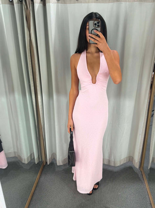 The Celeste Halter Maxi Dress – Soft Pink