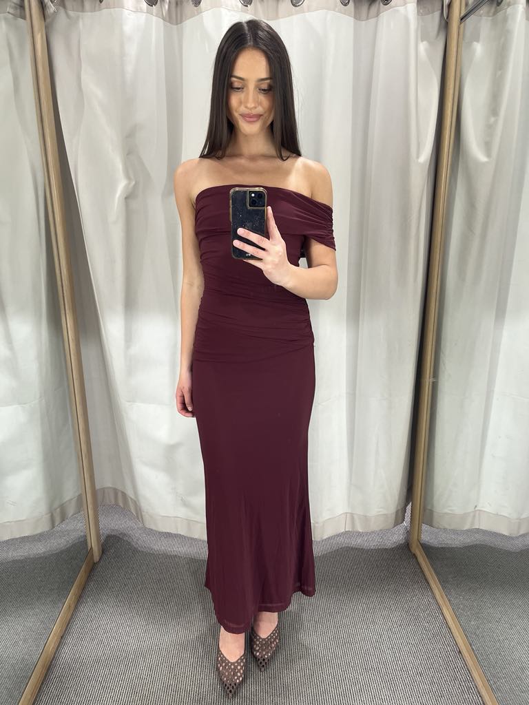 Burgandy one shoulder dress