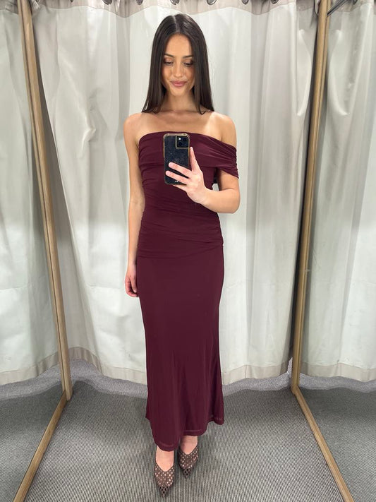 Burgandy one shoulder dress