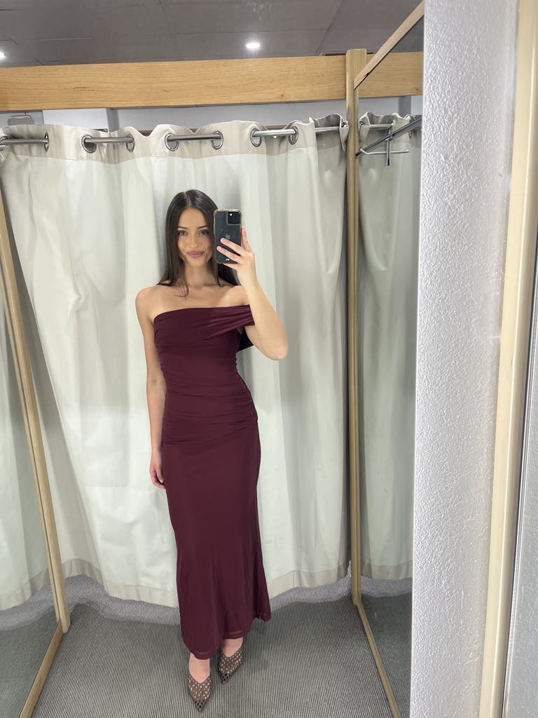 Burgandy one shoulder dress