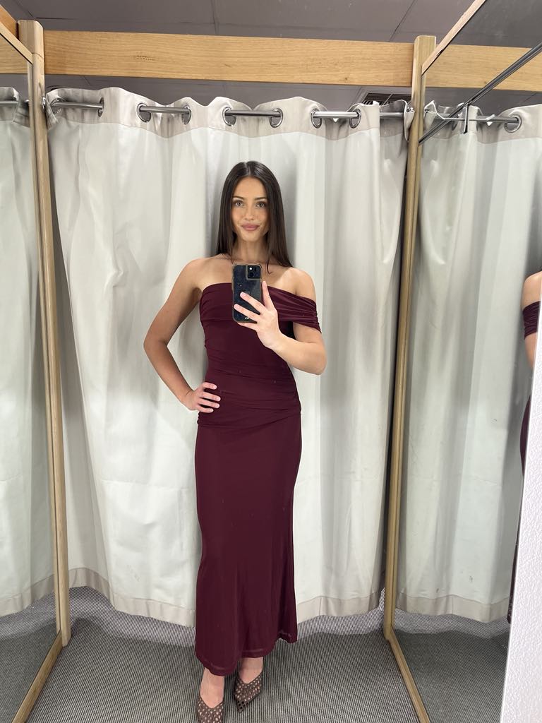 Burgandy one shoulder dress