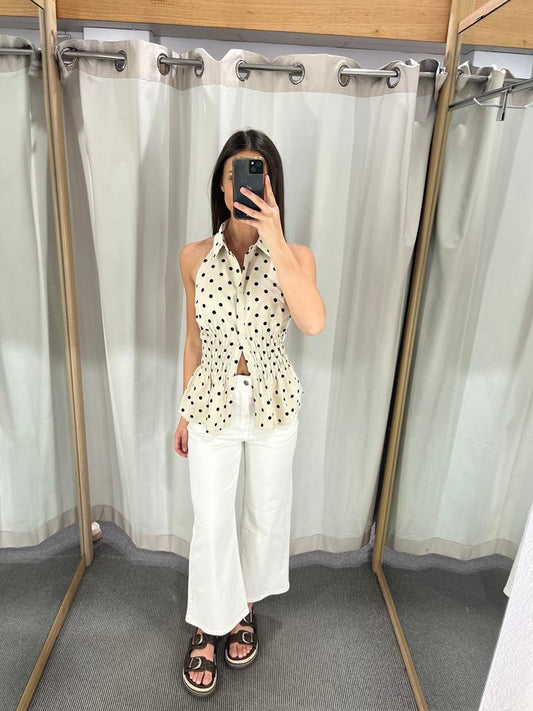 Lucy backless collar top polka dot