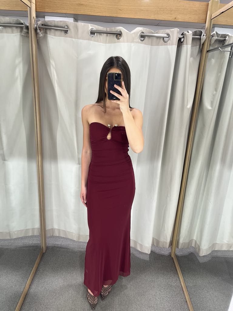 Ruby burgundy strapless