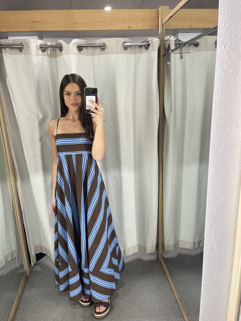 Poppy choc and blue dress