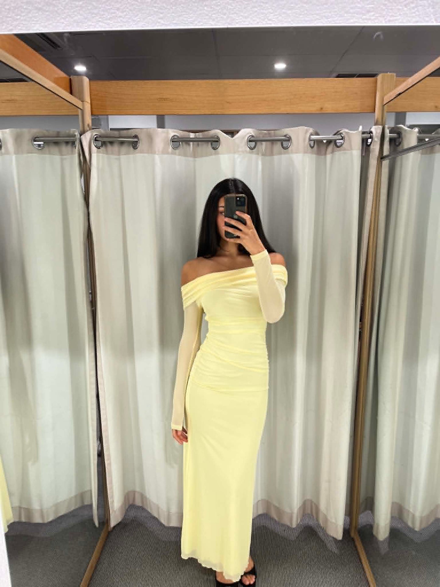 Butter Yellow Off-Shoulder Maxi Dress