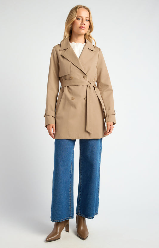Double Breasted Cropped Trench Coat Mushroom
