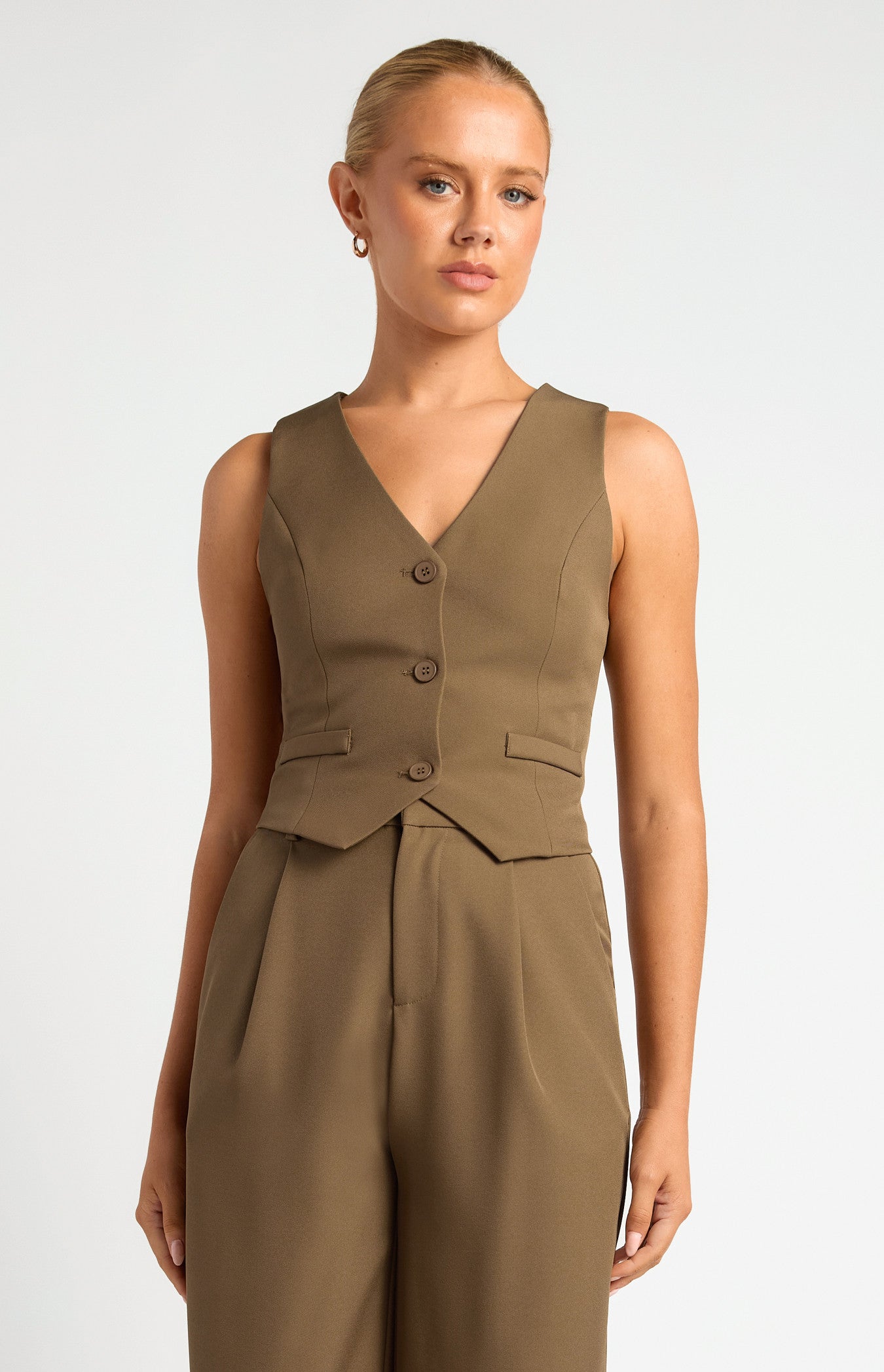Button Up Vest with Faux Pocket Detail