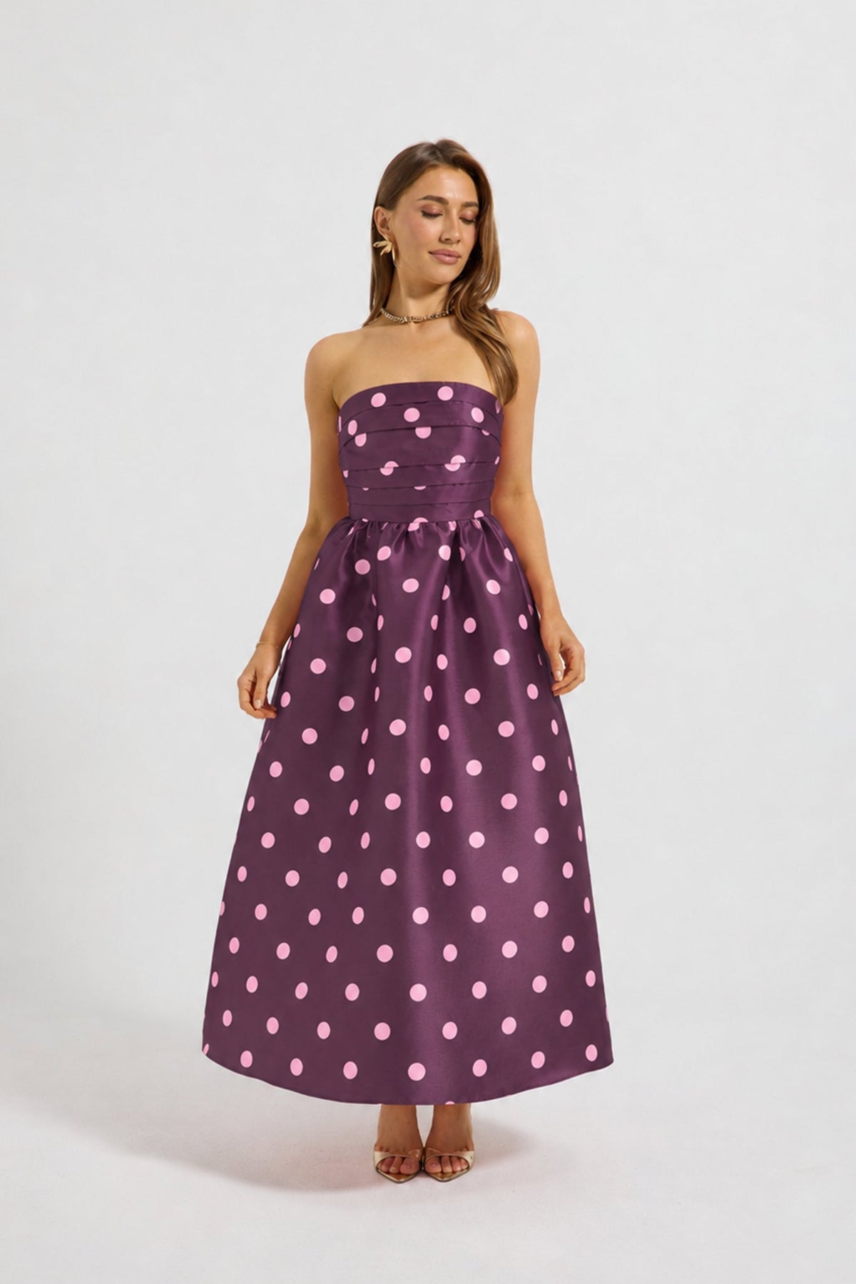 Dottie Strapless Midi – Cherry/Pink