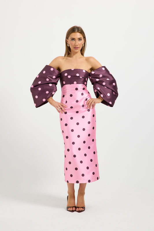Dottie Contrast Shoulder Midi – Pink/Cherry