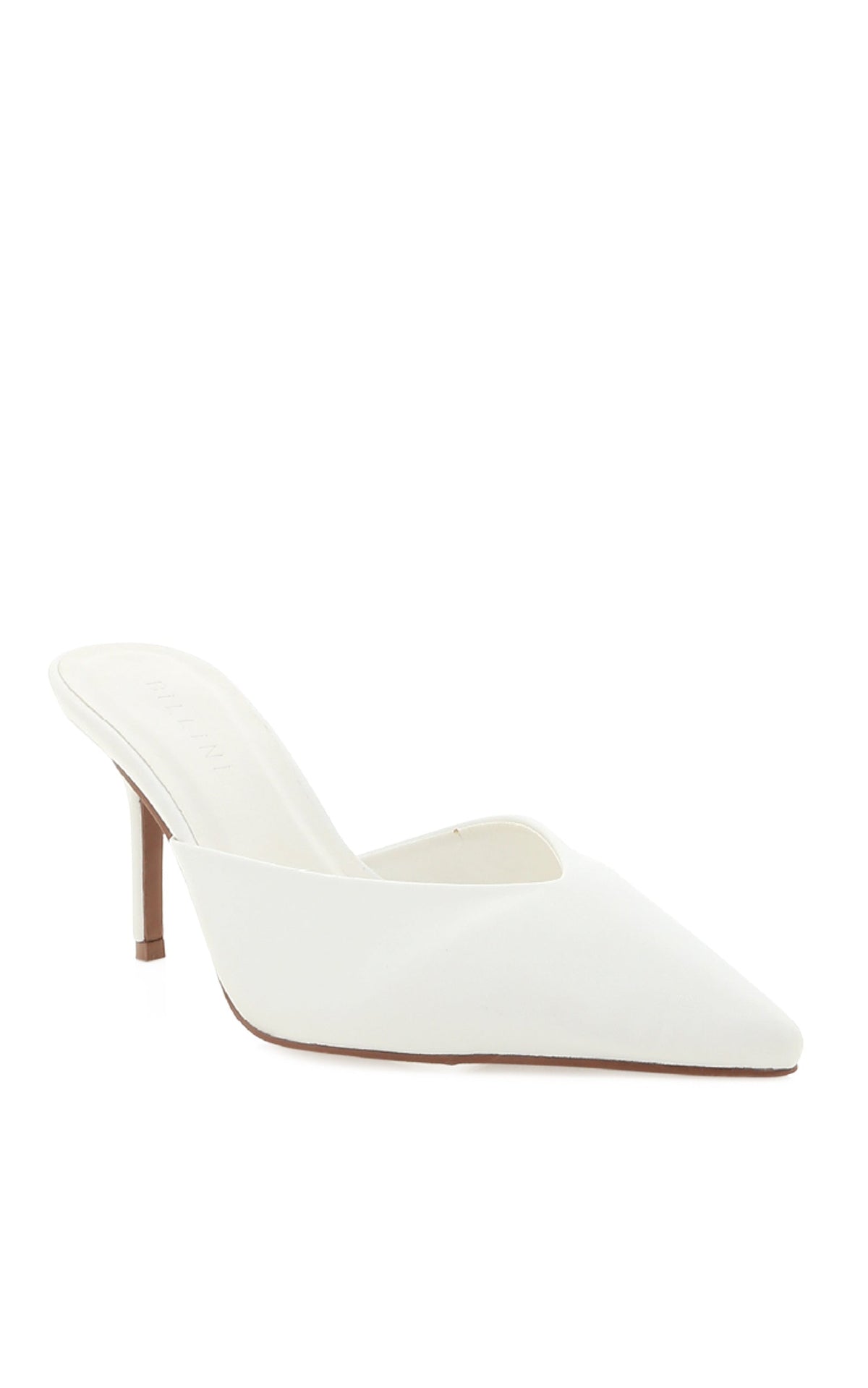 Billini Karey White Shine heels side view