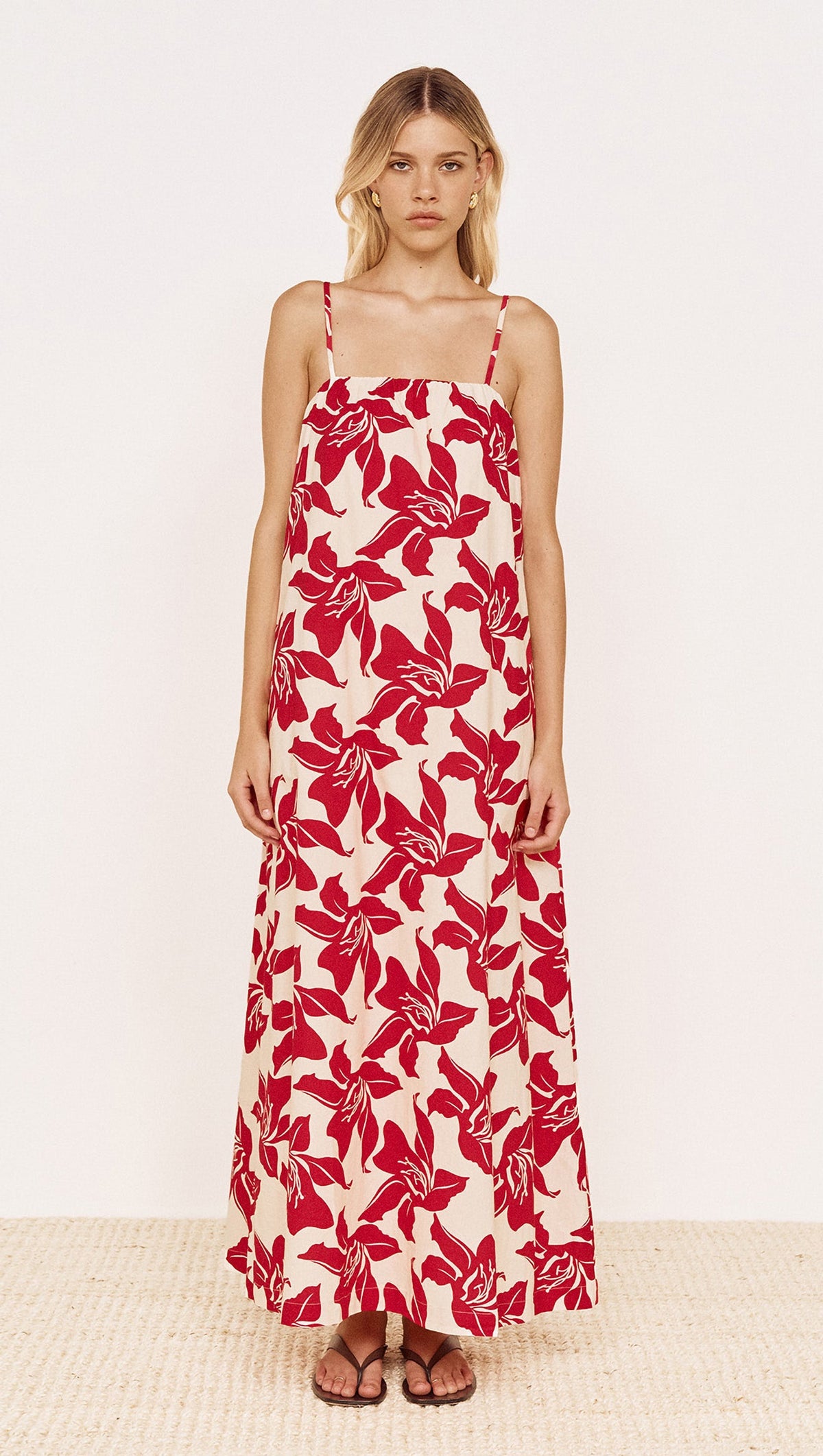 MINKPINK Cotton Maxi Sun Dress in Red Floral